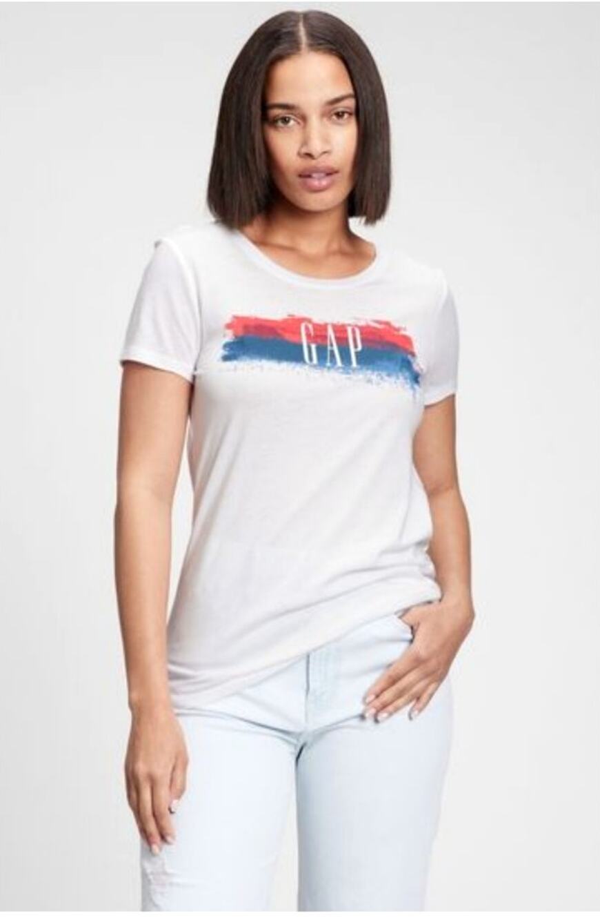 Gap Factory Women's White 4th of July Red & Blue Favorite T-Shirt